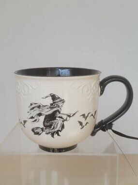 Cobwebs & Cauldrons Ceramic Embossed Flying Witch Bats Halloween Cauldron Mug